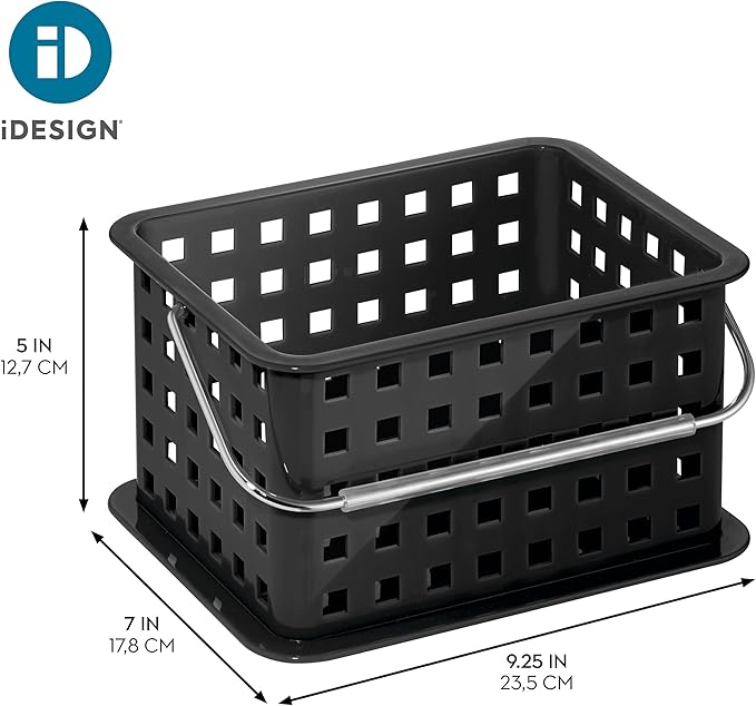 iDesign Stackable Shower Basket with Handle for Dorm or Bathroom - Set of 3 - Black - Made in USA