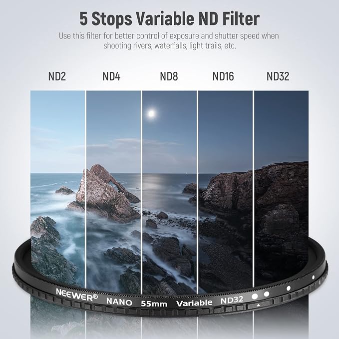 NEEWER 55mm HD Variable ND Filter ND2-ND32 No X Cross/Optical Glass/30 Layer - Image 3