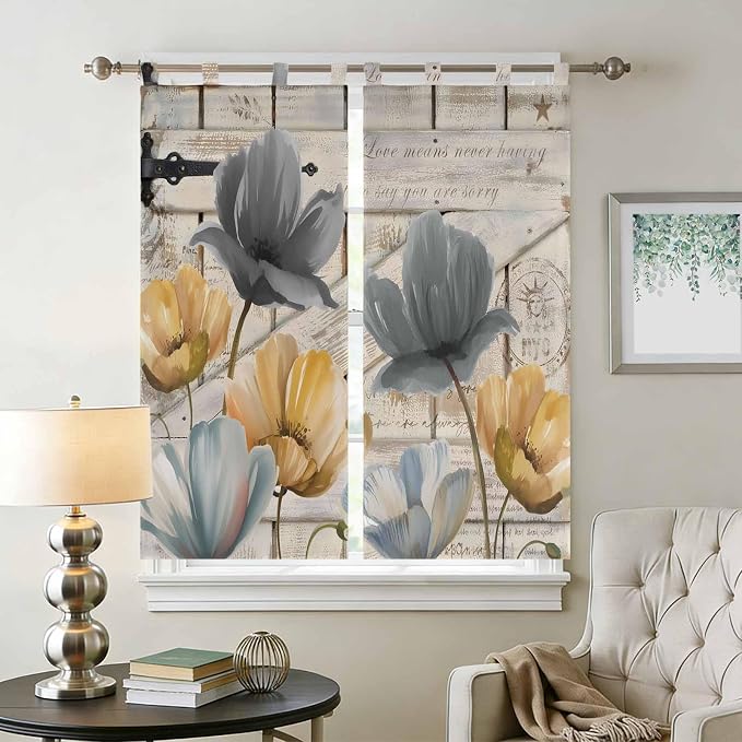 Spring Tulips Flower Bedroom Curtains 72 Inch Length, Window Curtains Tab Top - Image 2