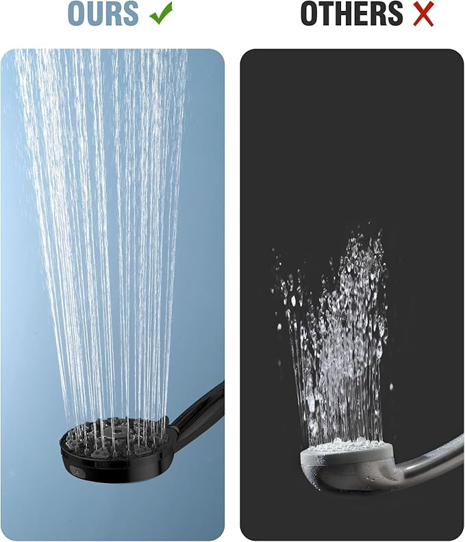 Shower Head With Handheld High Pressure 7 modes, Built-in Power Wash to Clear Tub, Tile, 5" High Powerful Hand Held Rain Showerhead with Stainless Steel Hose and Adjustable Bracket (Matte Black)
