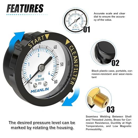 MEANLIN MEASURE 0~60Psi Plastic Frame 1/4" NPT Start and Clean Filter Pressure - Image 3