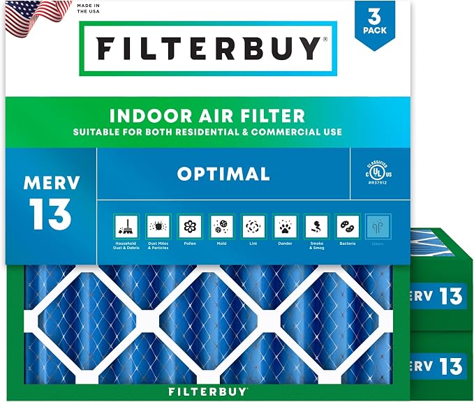 Filterbuy 25x25x4 Air Filter MERV 13 Optimal Smoke & Allergy Defense, by Filterbuy
