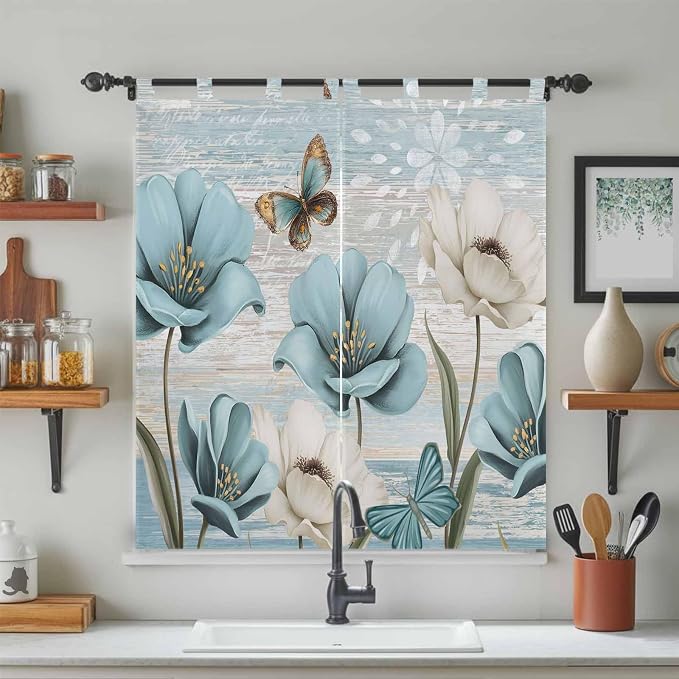 Spring Floral Bathroom Curtains 63 Inch Length, Window Curtains Tab Top - Image 3