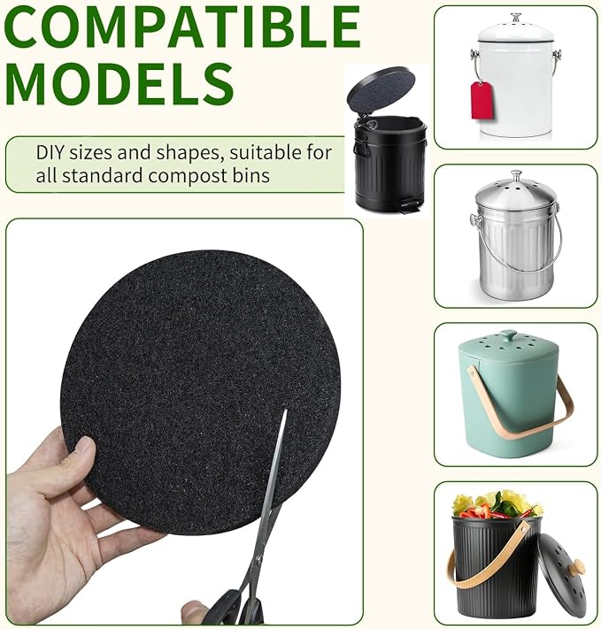 6.7 inch Kitchen Compost Bin Charcoal Filter Replacements, 12 Pack Compost Pail - Image 4