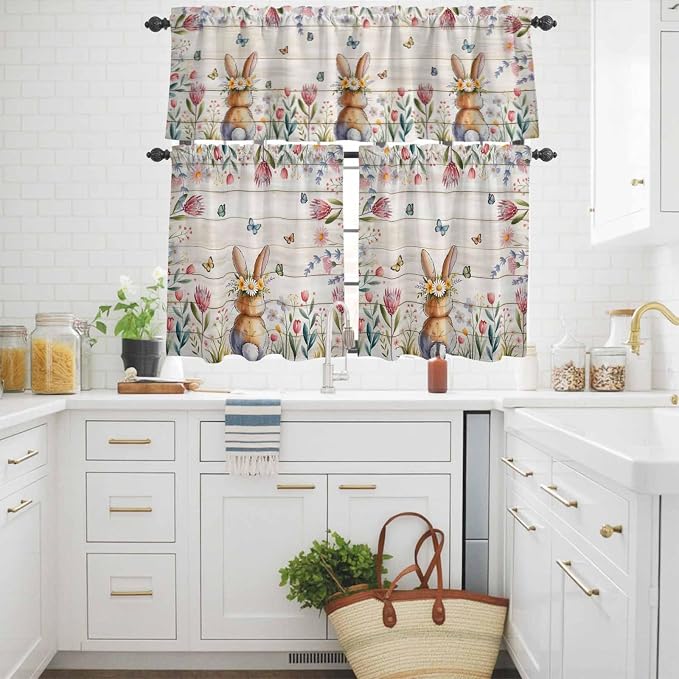 Kitchen Curtains Tiers and Valance Set of 3, Easter Light Filtering Window - Image 3