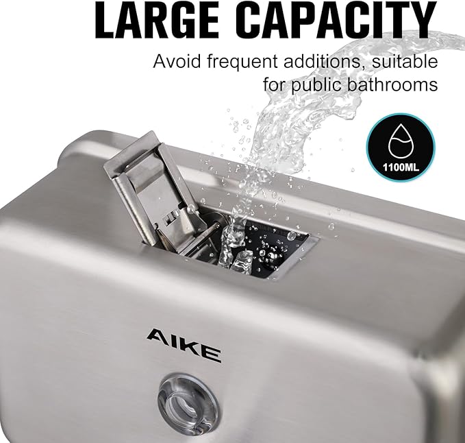 AIKE AK1005 Commercial Soap Dispenser – 37oz Capacity, Brushed Stainless Steel Surface Mount