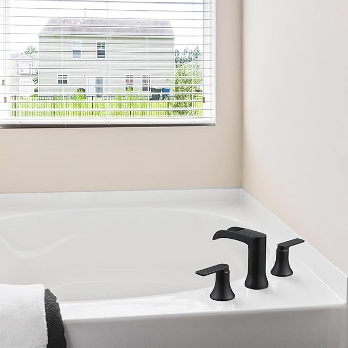Solid Brass Waterfall Bathtub Faucets Set, 3 Hole Matte Black Tub Faucet 2 Handle, High Flow Roman Tub Faucets Widespread 6-16 Inch Deck Mount