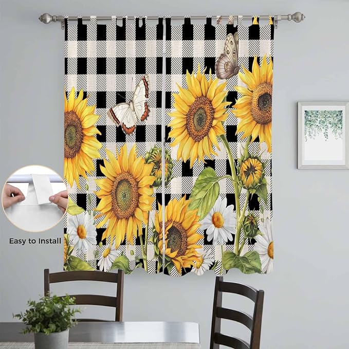 Sunflowers Living Room Curtains 96 Inch Length, Window Curtains Tab Top - Image 4