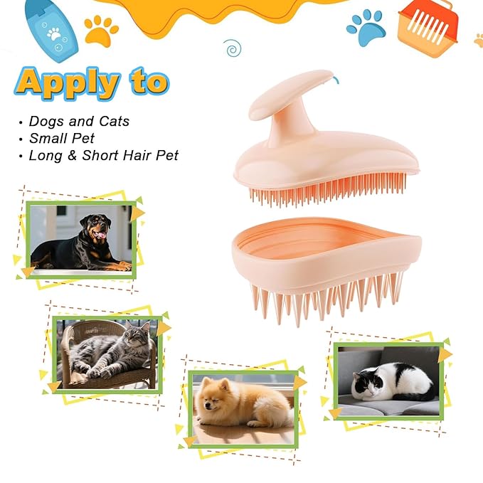 2-in-1 Dog Bath Brush for Grooming & Massage - Pet Silicone Brush for Long & Short Haired Dogs and Cats, Dog Scrubber for Bath, Rubber Curry Brush, Use Wet as Bath Brush or Dry for Grooming