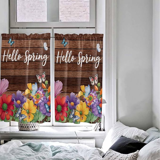 Spring Flowers Kitchen Curtains 45 Inches length, Watercolor Farmhouse Colorful - Image 5
