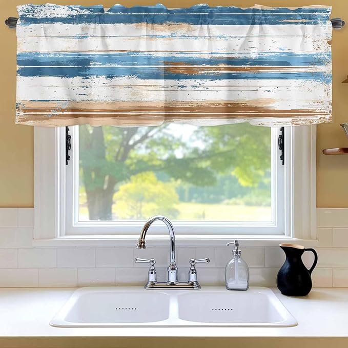 Vintage Blue Valances for Windows, 1 Panel - Image 6