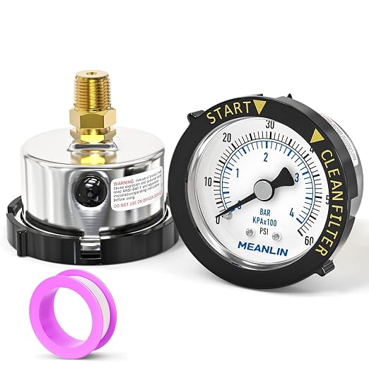 MEANLIN MEASURE 0~60Psi Stainless Steel Start and Clean Filter Pressure Gauge by MEANLINMEASURE