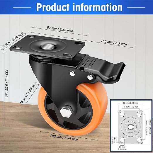 4" Swivel Plate Casters, 1200Lbs Capacity - Image 2