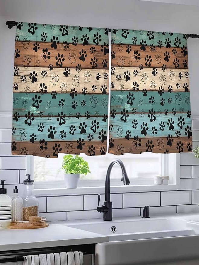 Sheer Curtains 45 Inch Length, Vintage Farmhouse Country Wooden Grain Privacy - Image 5