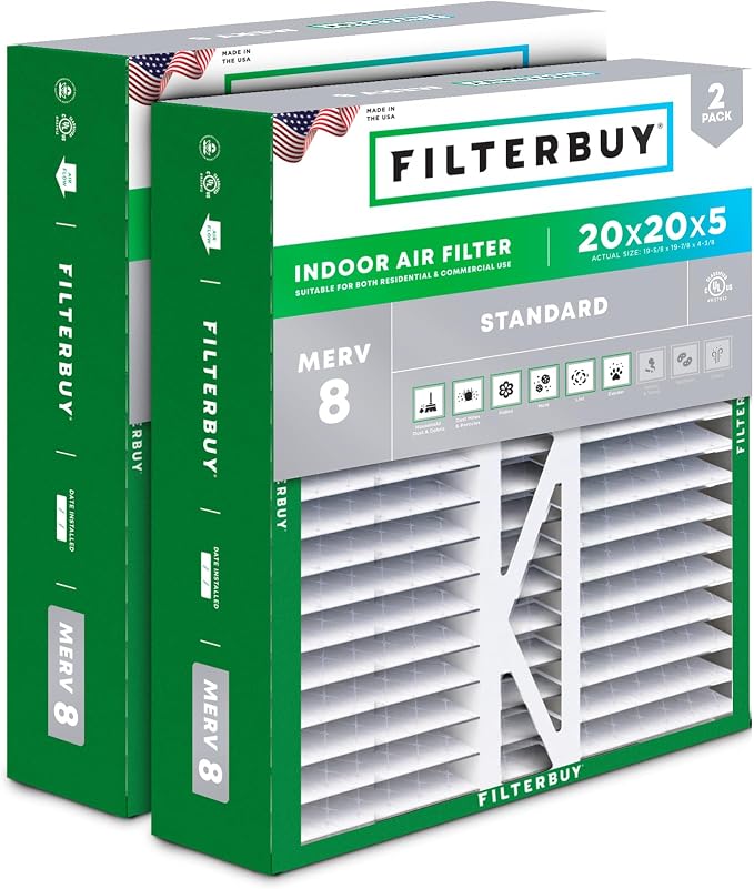 Filterbuy 20x20x5 Air Filter MERV 8 Essential Dust & Allergy Defense, Pleated by Filterbuy