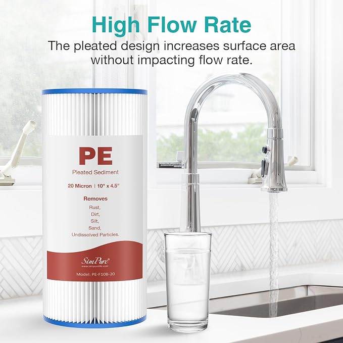 SimPure 10"x4.5" Pleated Sediment Water Filter, 20 Micron Whole House Water - Image 4
