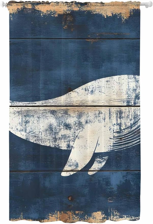 Sheer Curtains 84 Inches Long, Ocean Whale Blue Semi Sheer Curtains Light by Unknown