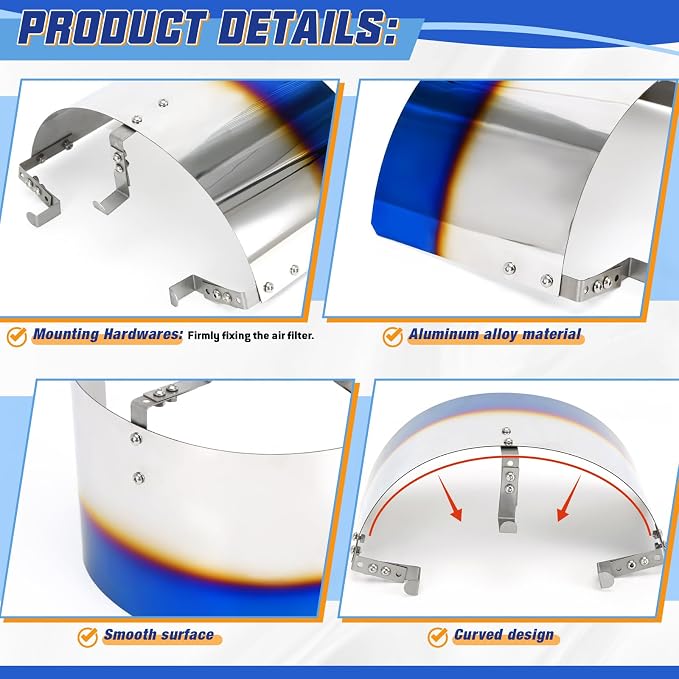 PTNHZ Universal Stainless Steel Air Intake Filter Cover Heat Shield Fits - Image 4