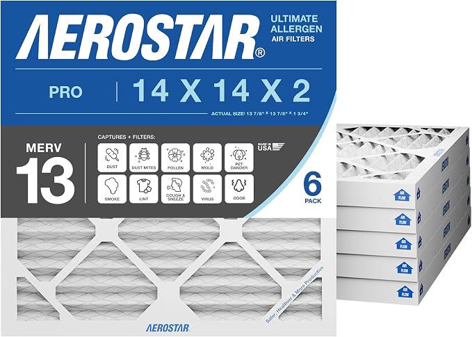 Aerostar 14x14x2 MERV 13 High Efficiency Pleated Air Filter, Electrostatic AC by AirFiltersDelivered