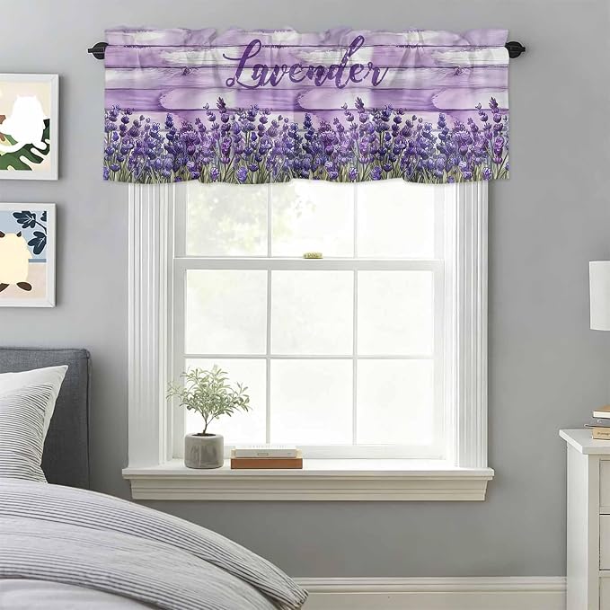 Kitchen Valances for Window, Retro Lavender on Farm Wood Grain Light Filtering - Image 2
