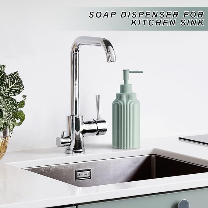 Modern Ceramic Soap Dispenser for Bathroom，14oz Ceramic Soft Touch Hand Lotion Dispenser with Pump，Liquid soap Dispenser for Kitchen Rubber Paint (Green)