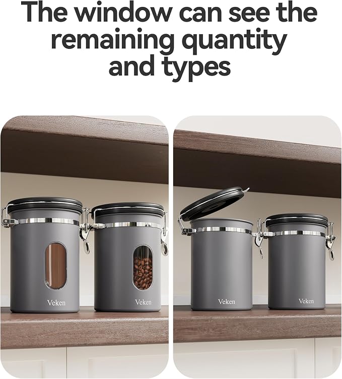 Veken Coffee Canister with Window, Airtight Stainless Steel Kitchen Food - Image 8
