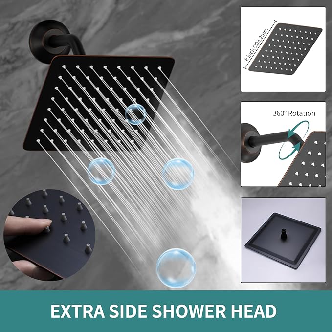 12"+8"+8" Triple Shower Heads Shower System Oil Rubbed Bronze Body Jets Shower Set with Handheld Sprayer and Temperature Display Valve,Full Body Shower System