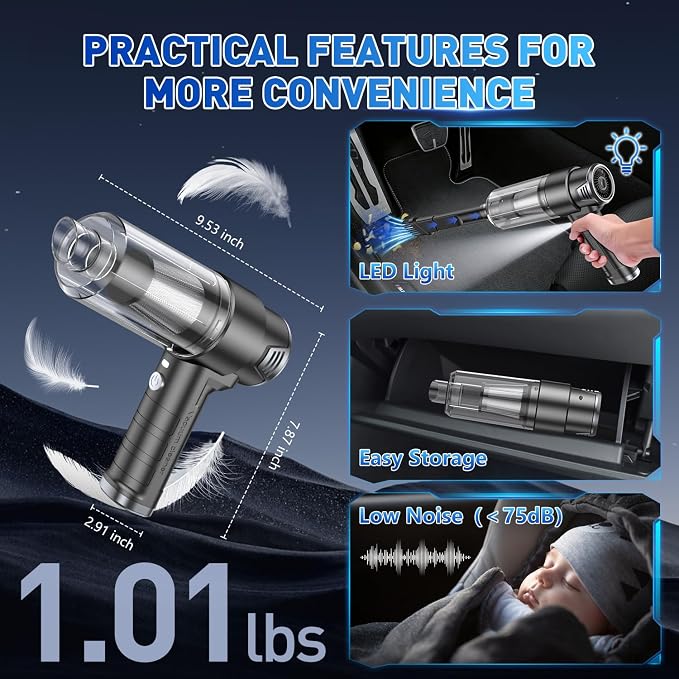 KMM Handheld Car Vacuum Cleaner, 10000PA Vacuum Cleaner & Air Duster, 120W High - Image 7