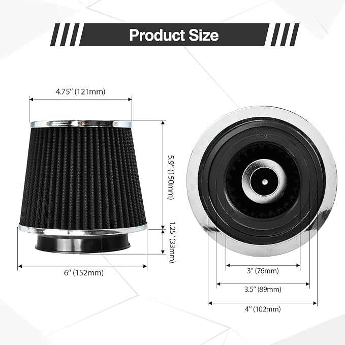 Universal Clamp On Air Intake Filter fits 3 In /3.5 In /4 In Three Different - Image 2