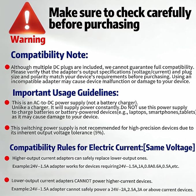 24V 1.5A 1A 0.5A Power Adapter 100V-240V 24 Volt Power Supply Cord DC to AC - Image 6