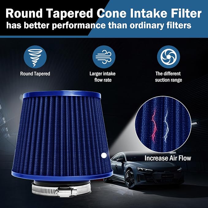 Universal Clamp-On Air Intake Filter, High Performance, Washable Filter - Image 4