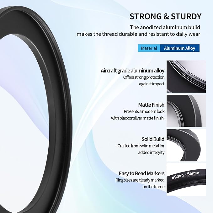 49-55mm Step-Up Ring Adapter, 49mm to 55mm Step Up Filter Ring - Image 5