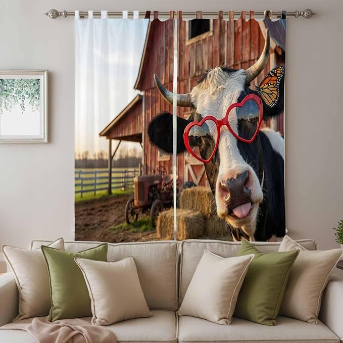 Farm Cows Living Room Curtains 96 Inch Length, Window Curtains Tab Top - Image 3