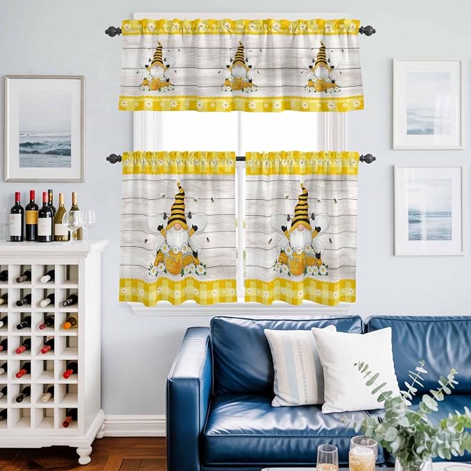 Yellow Gnomes Kitchen Curtains Set 3 Piece - Image 2