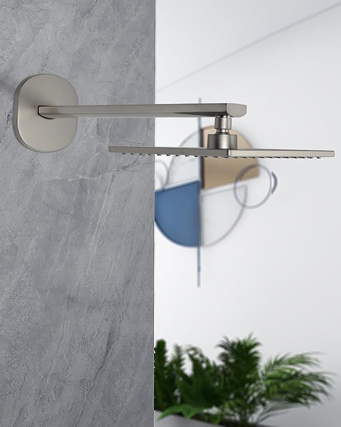 PHASAT Shower Arm Extension with Flange,Stainless Steel Shower Head Extension Arm,Wall-Mounted Shower Extension Replacement,Brushed Nickel,PU9L04