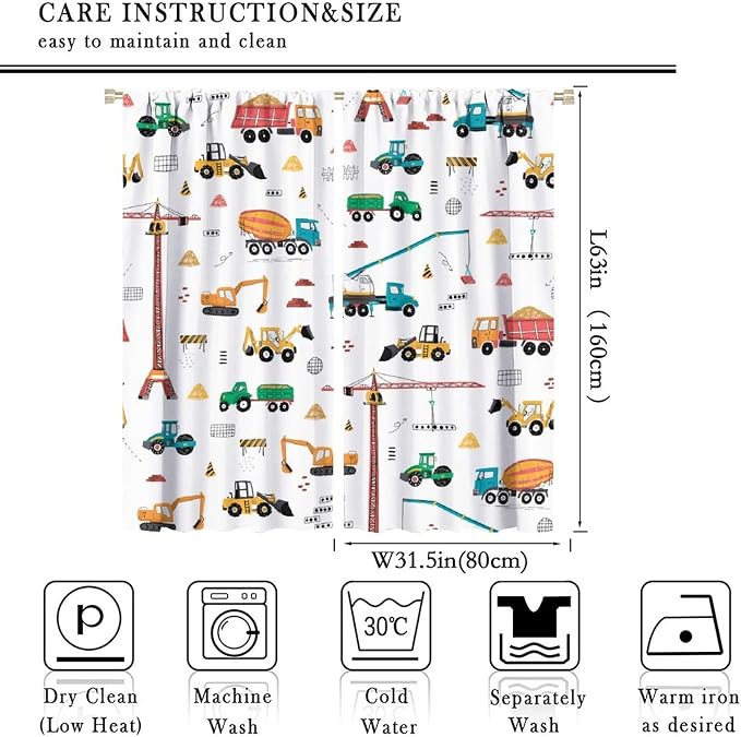 Construction Window Curtains, Kids Cartoon Construction Machines Building Hand - Image 4