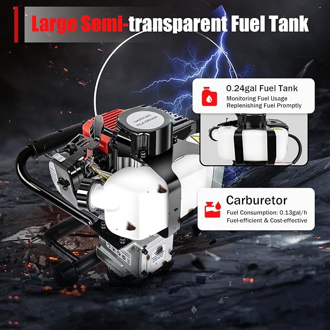 Gas Powered T-Post Driver, 900W 32.7CC T Post Pounder Driver Heavy Duty Gasoline - Image 7