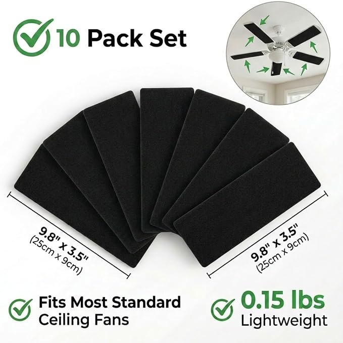 GOOGO Ceiling Fan Filters for Blades, 10 Pack Reusable Fan Blade Air Filter Pads - Image 7