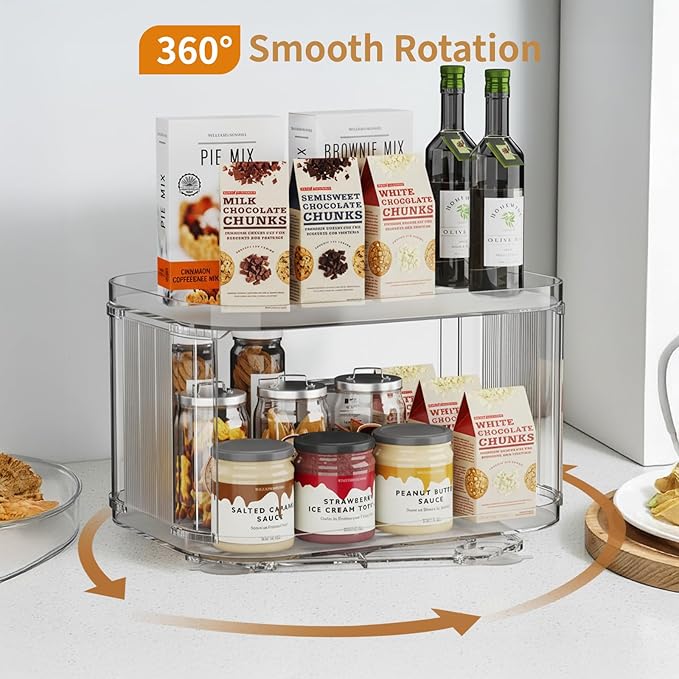 2-Tier Lazy Susan Turntable Organizer for Cabinet/Countertop/Pantry/Bathroom/Coffee Bar, 12.8''Lazy Susan 360°Rotating Storage, Max Weight The Top Holds Up to 26lb (1Pack)