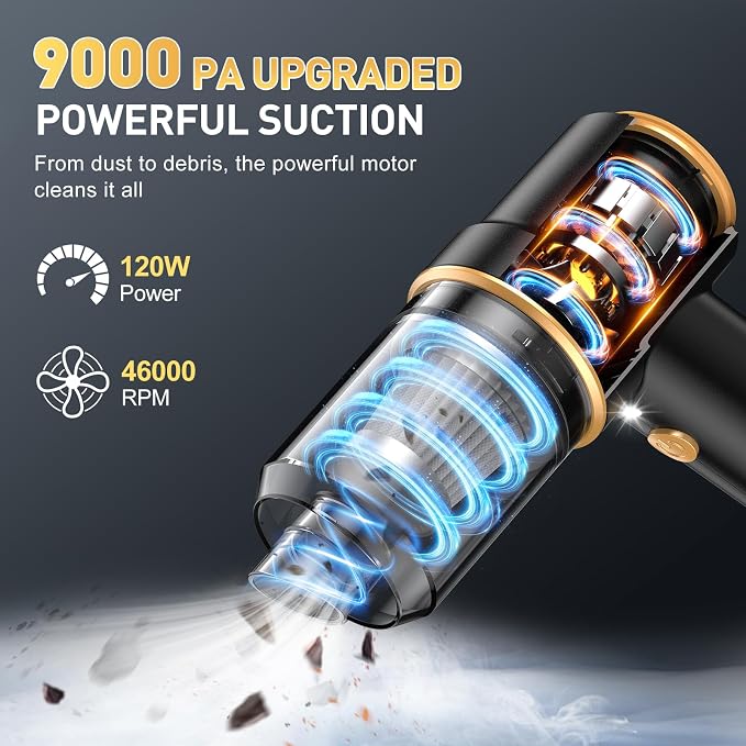 KMM Handheld Car Vacuum Cleaner, 9000PA Vacuum Cleaner & Air Duster, 120W High - Image 3