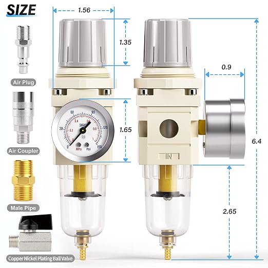 TAILONZ PNEUMATIC 1/4 Inch NPT Air Filter Pressure Regulator Combo Piggyback - Image 2