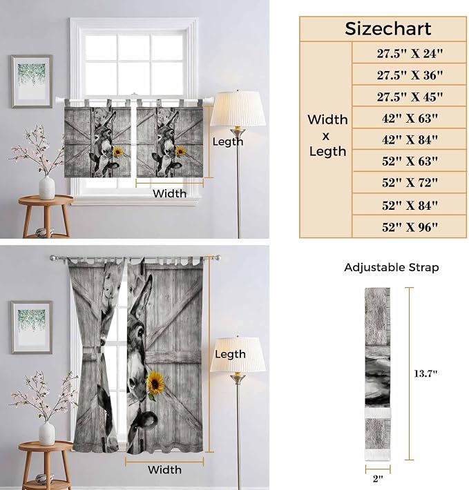 Funny Farm Animals Kitchen Curtains 36 Inch Length, Small Window Curtains Tab - Image 8