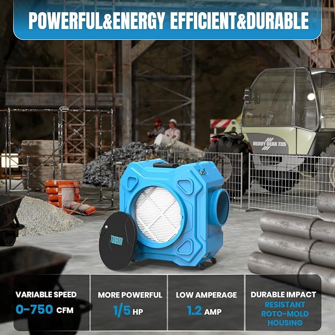 Air Scrubber with 3-Stage Filtration, 750CFM HEPA Air Scrubber Negative Air - Image 6