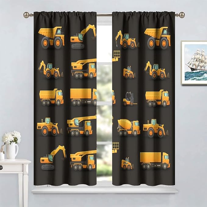 Kids Construction Window Curtains, Construction Machinery Equipment Mode of - Image 2