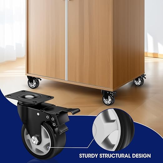 4" Heavy Duty Plate Casters, 1200 Lbs Dual Brake - Image 6