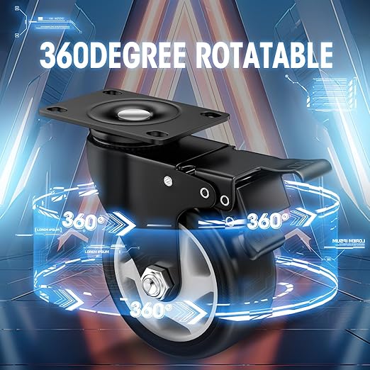 4" Heavy Duty Plate Casters, 1200 Lbs Dual Brake - Image 5