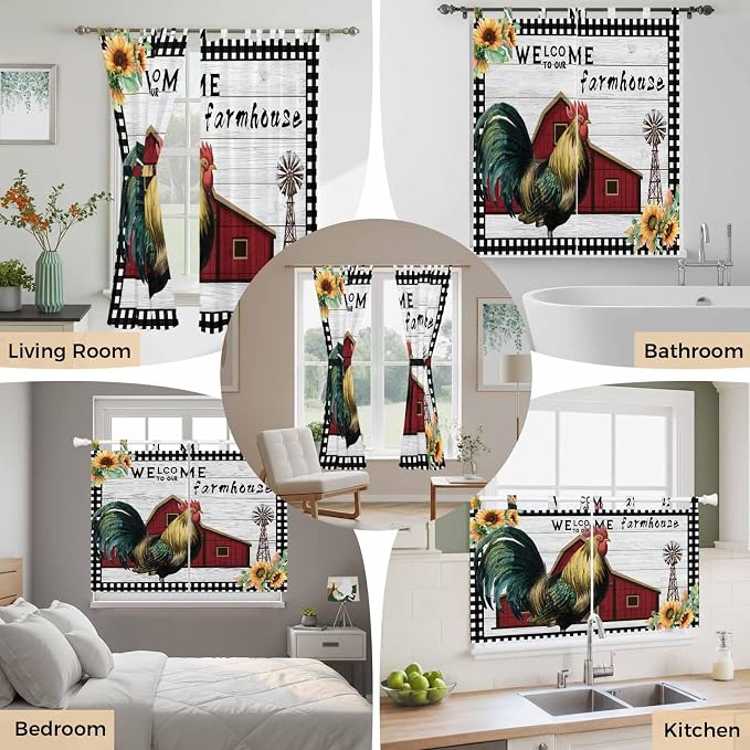 Farmhouse Rooster Kitchen Curtains 36 Inch Length, Small Window Curtains Tab Top - Image 7