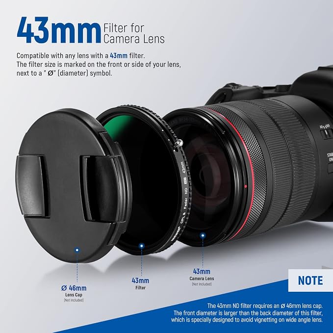 NEEWER 2 in 1 43mm Variable ND Filter ND2–ND32&CPL Filter No X Cross/30 Layer - Image 9