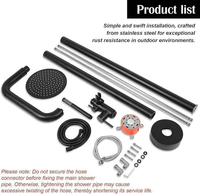 Freestanding Outdoor Shower – Height Adjustable Matte Black Outdoor Shower Fixtures with 10”Rain Shower Head & Handheld for Backyard,Garden,Pool,Beach – Rust-Resistant Stainless Steel Outside Shower