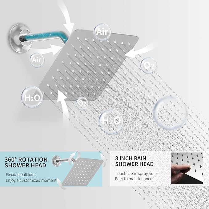 Digital Tempreature Display Full Body Shower System Wall Mounted 8 Inch Rain Shower System with 6 PCS Body Jets, Handheld Spray, Chrome Shower Fixtures